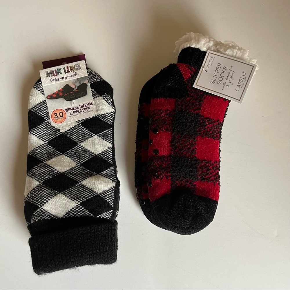 Bundle of Comfort: Mukluks Black & White Slipper Socks (Size 6-10) and Capelli